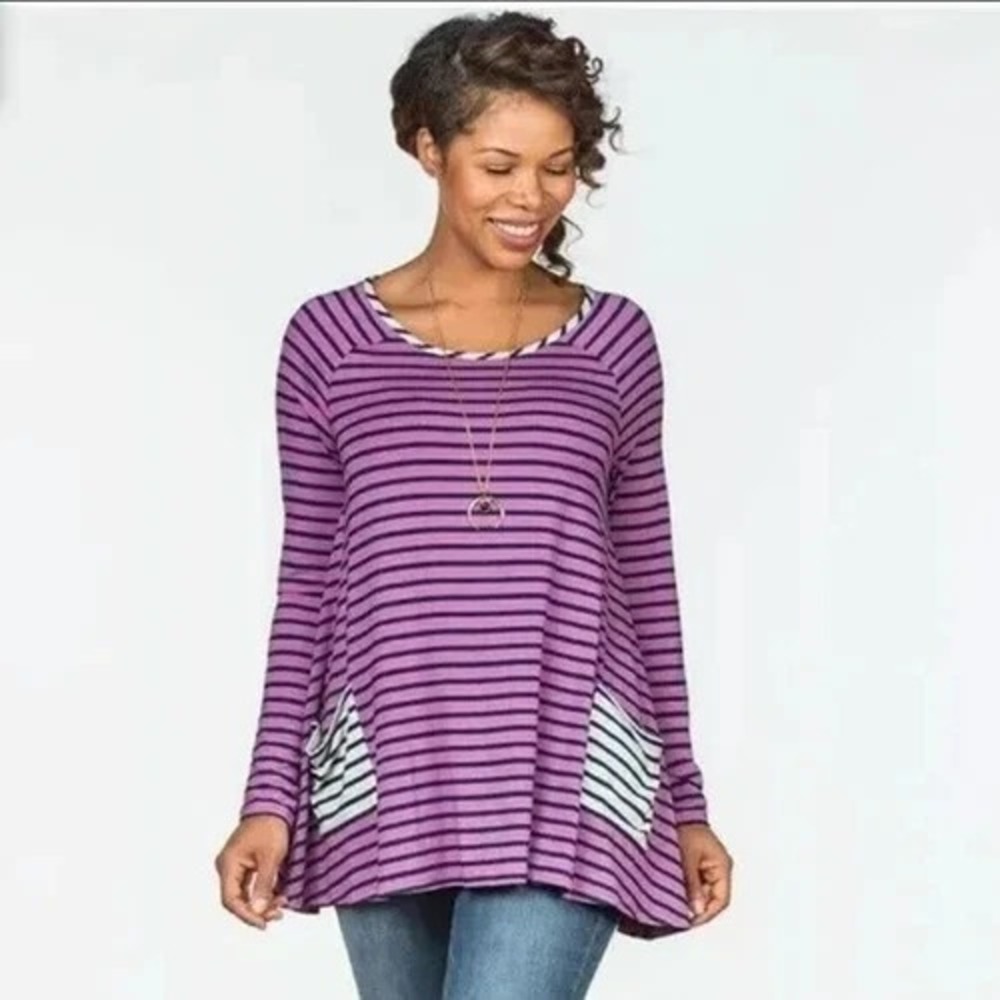 Matilda Jane No Limitations Purple Striped Swing Top with‎ pockets Small
